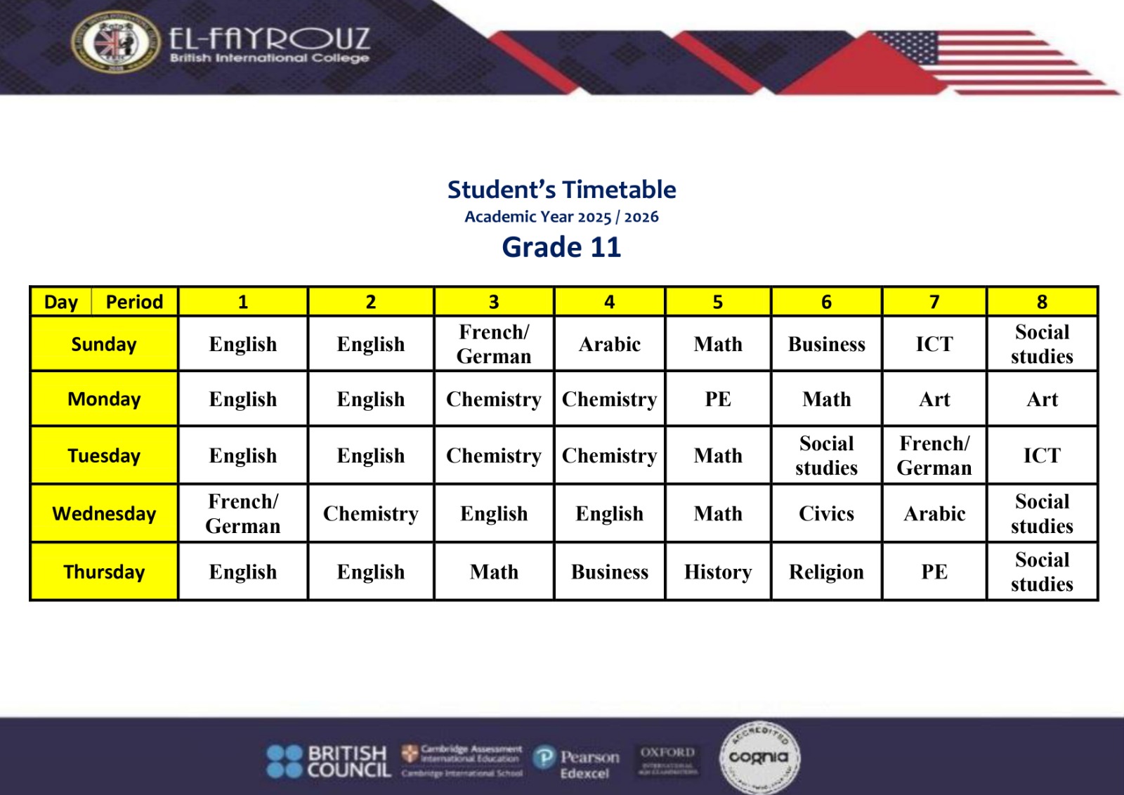 Studenttimetable grade11