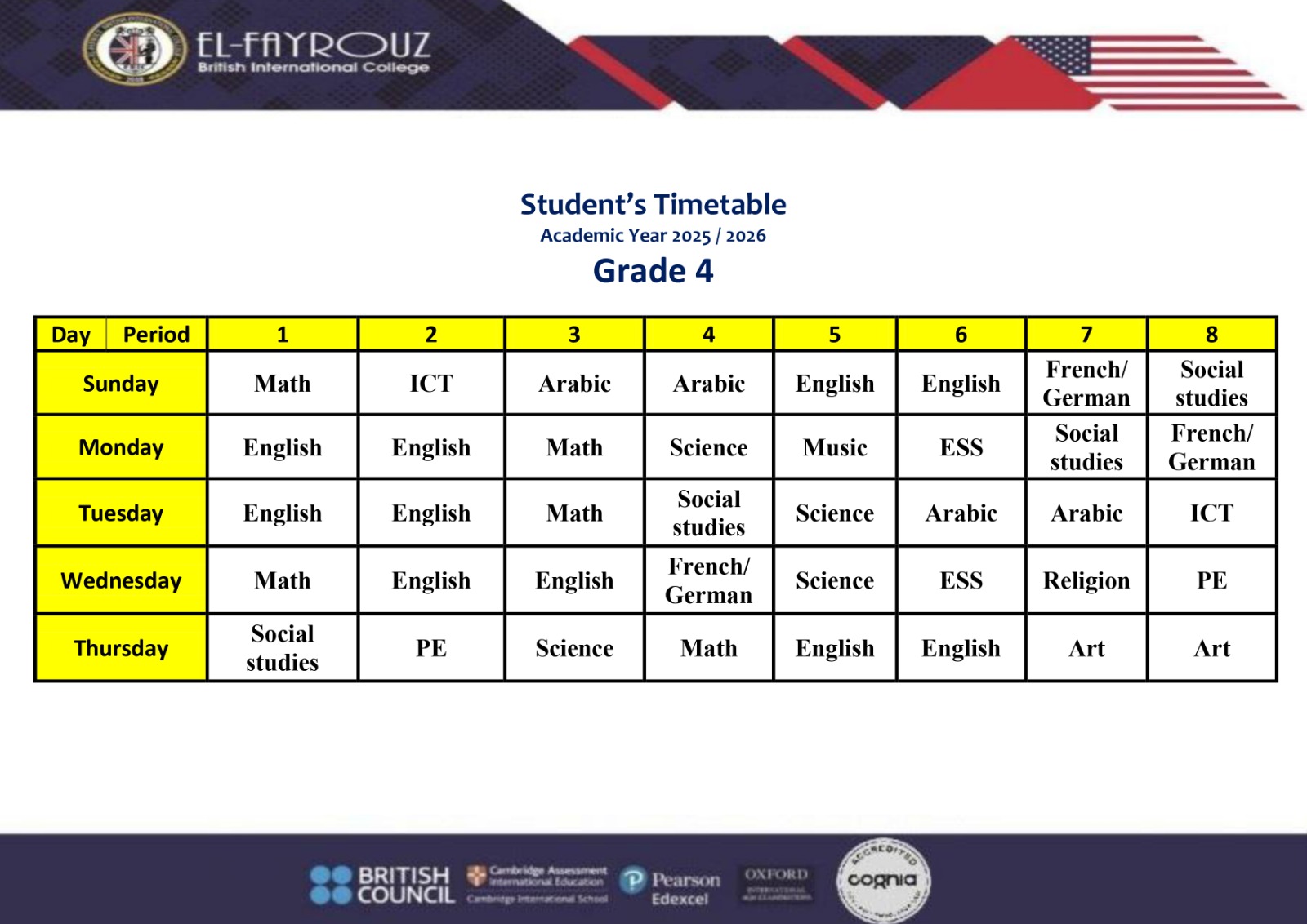 Studenttimetable grade4