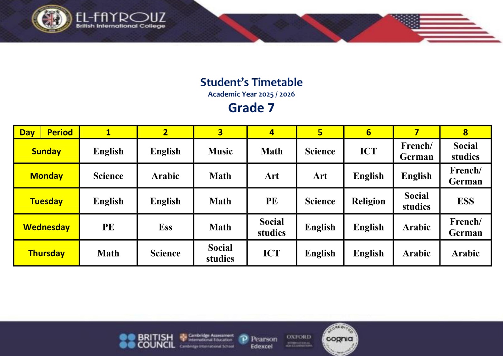Studenttimetable grade7